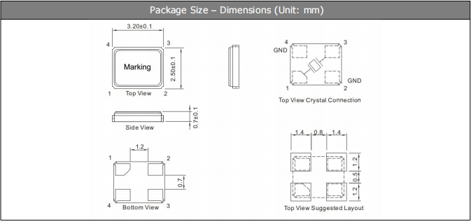 YXC Crystal Resonator X322524MRB4SI Dimensions and Patterns