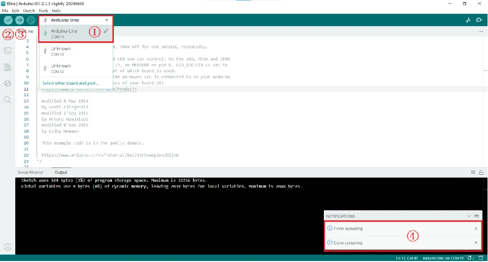 ColorEasyDuino development board minimum example